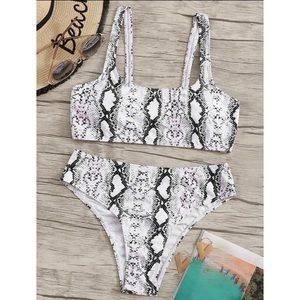 Snakeskin Scoop Neck High Waist Bikini Swimsuit
